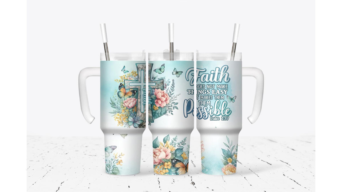 Faith Tumbler | Cross, Butterfly, Floral Design