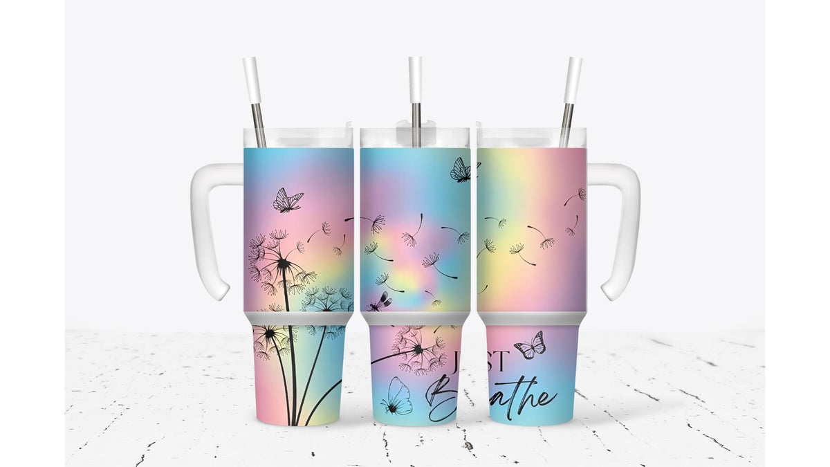Just Breathe Tumbler | Dandelion & Butterfly, Handmade Sublimation