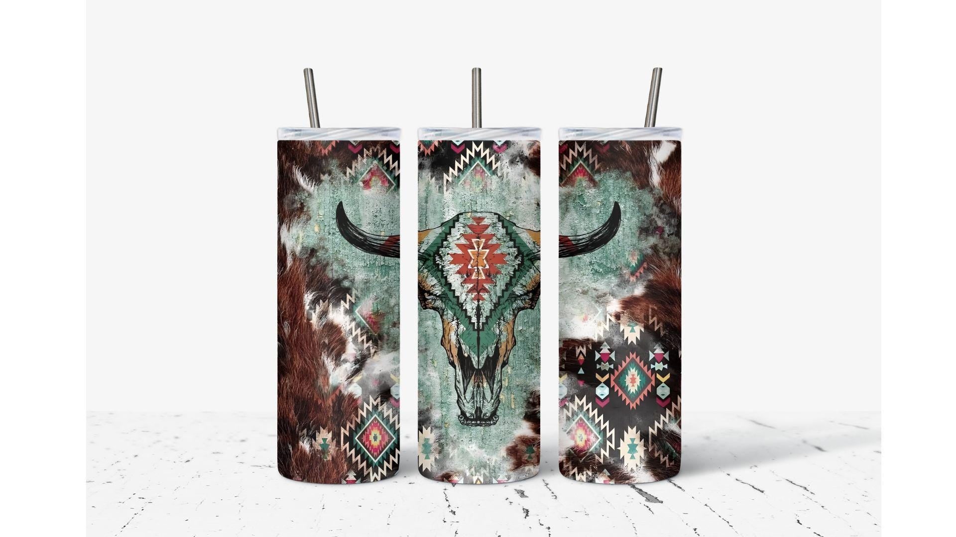 Western Cowhide with Skull Tumbler