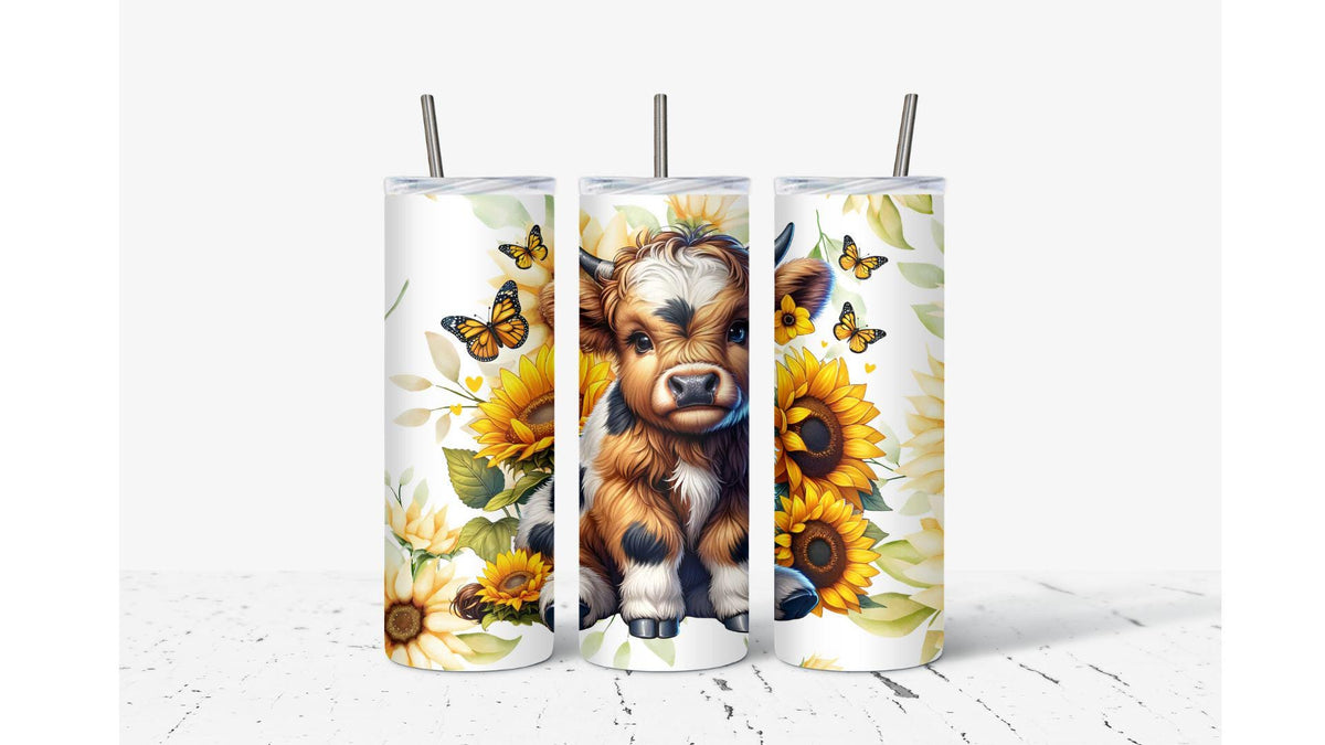 Baby Highland Cow with Sunflowers Tumbler
