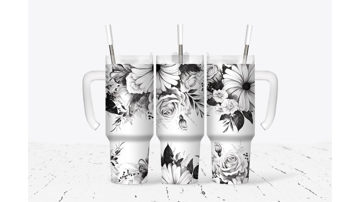 Black And White Flowers Tumbler