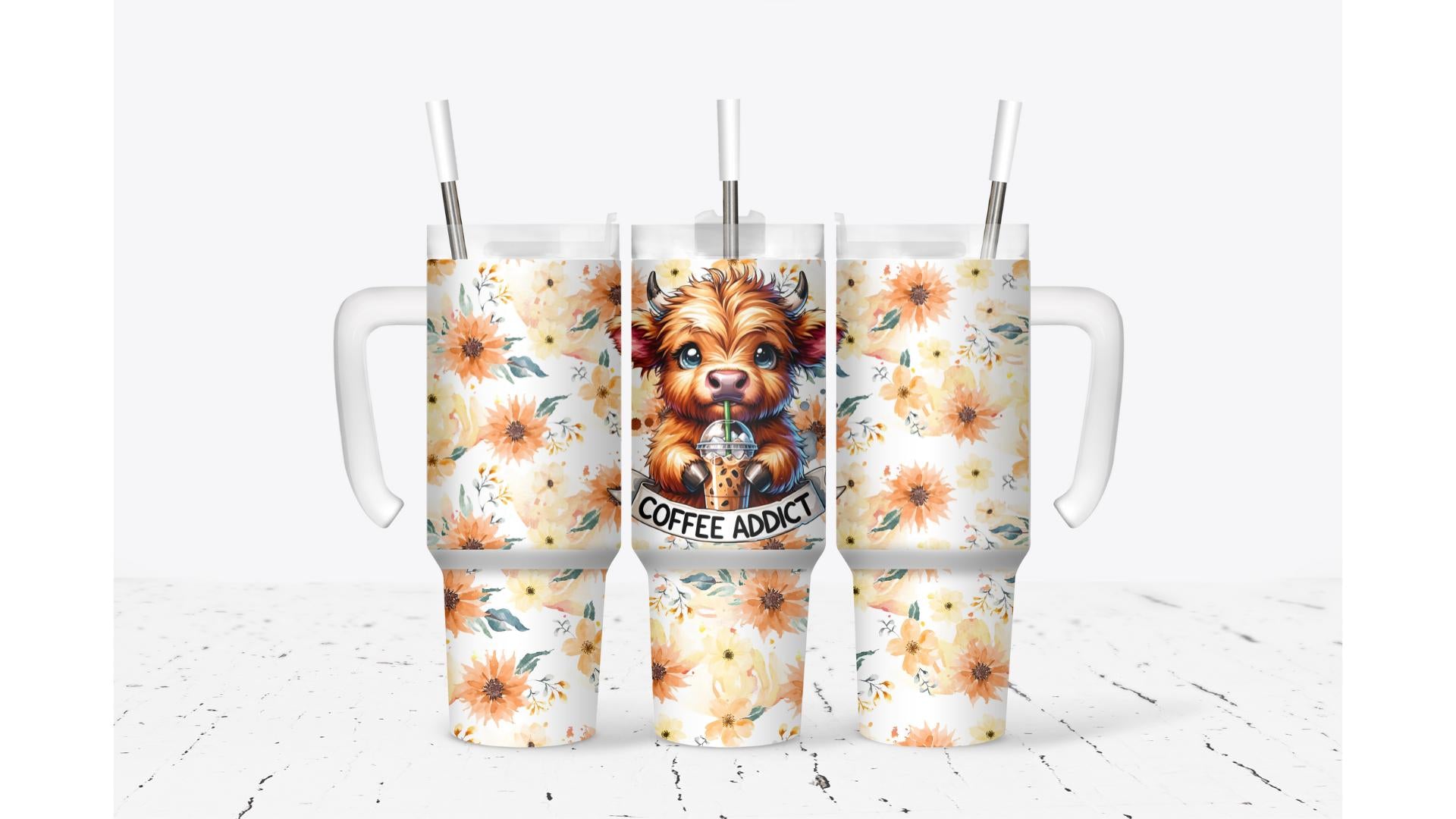 Coffee Addict Baby Highland Cow Tumbler