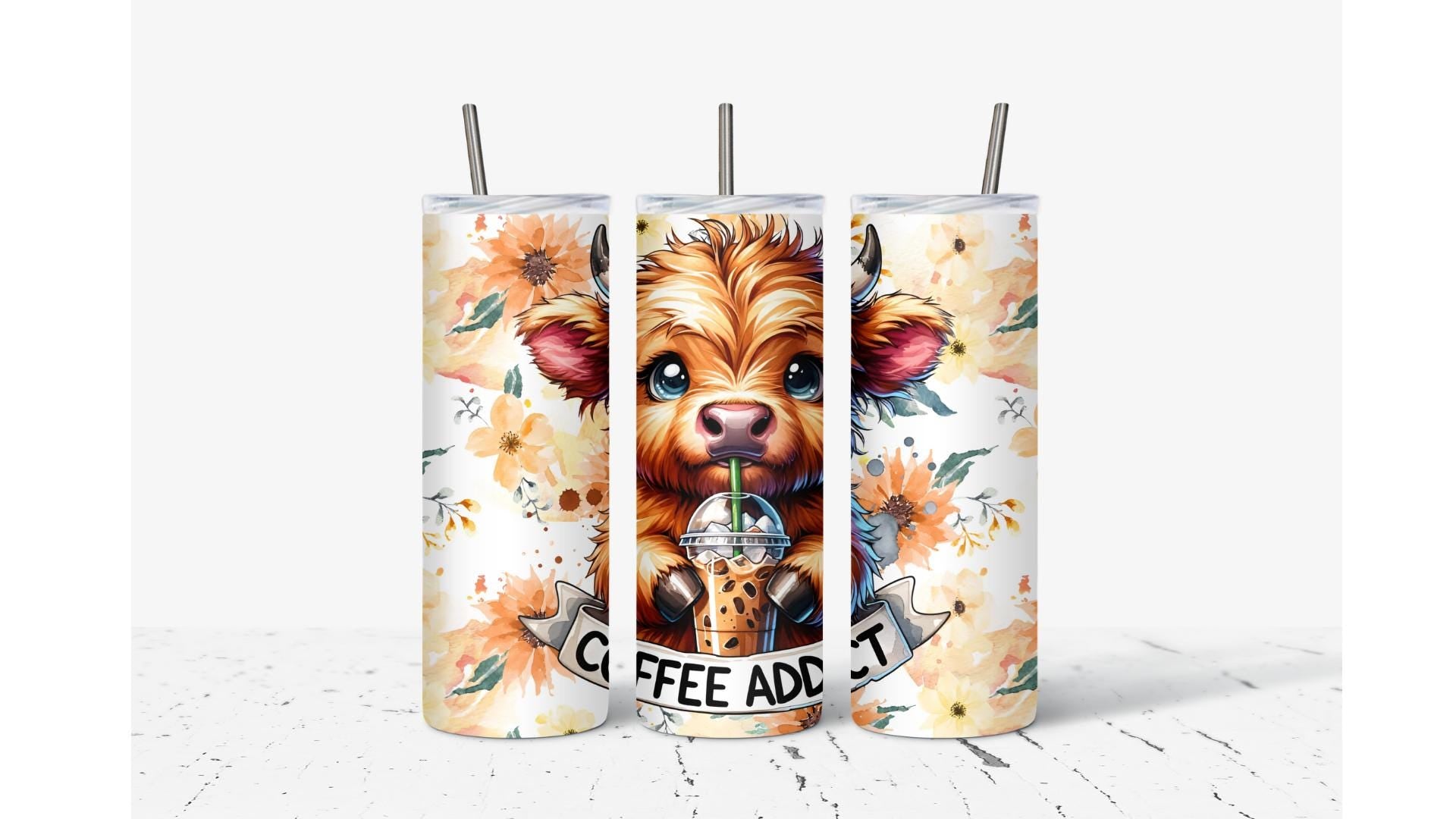 Coffee Addict Baby Highland Cow Tumbler