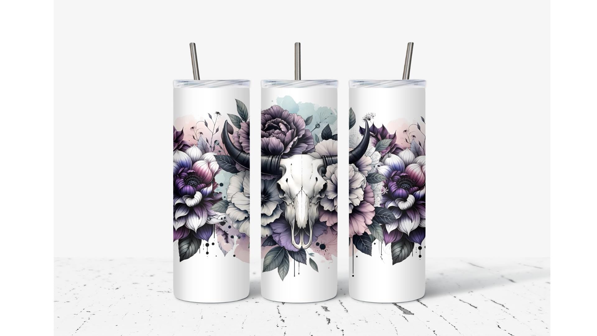 Purple Flowers Dream Catcher with Skull Tumbler