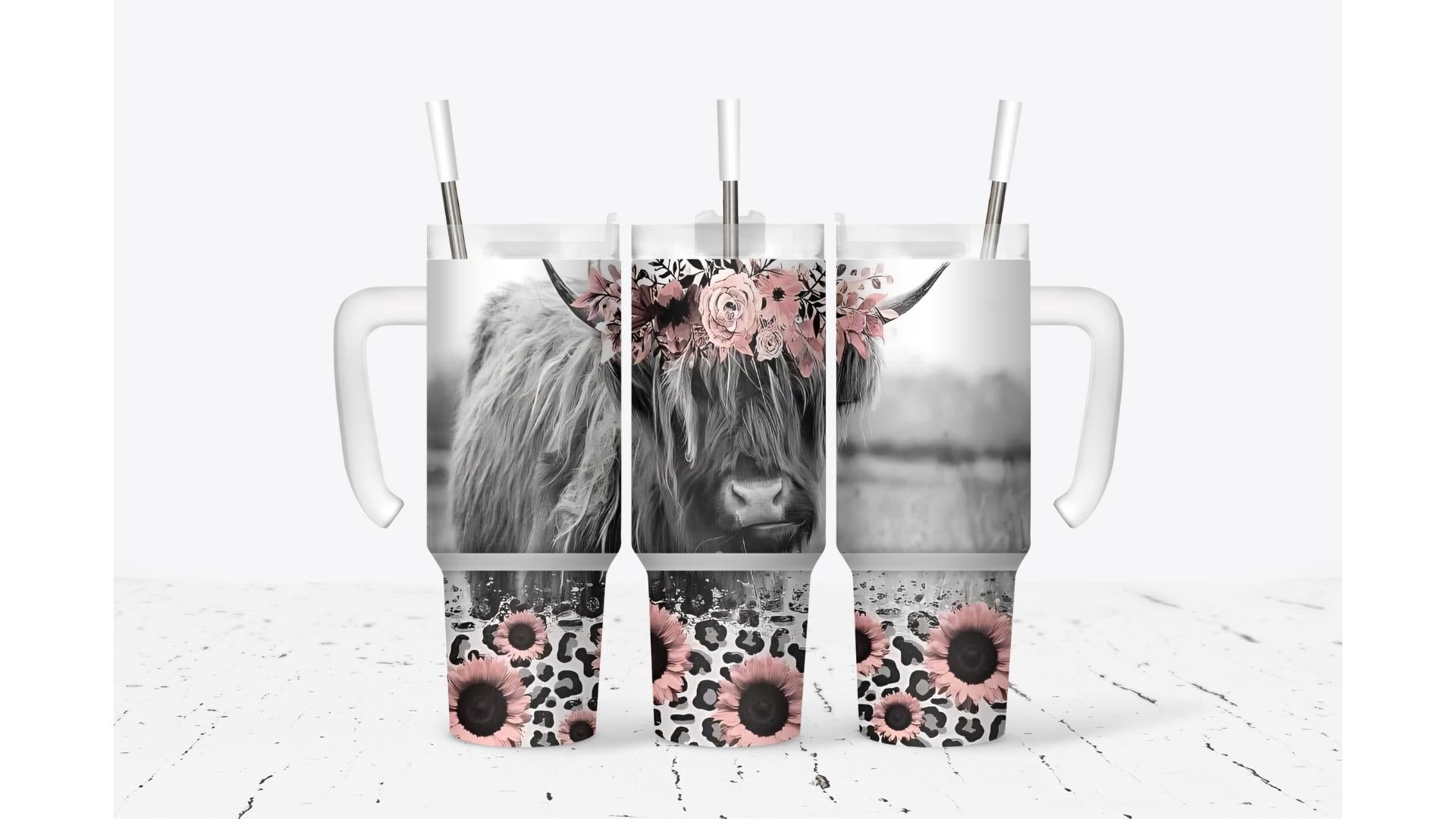 Black and White Highland Cow Tumbler