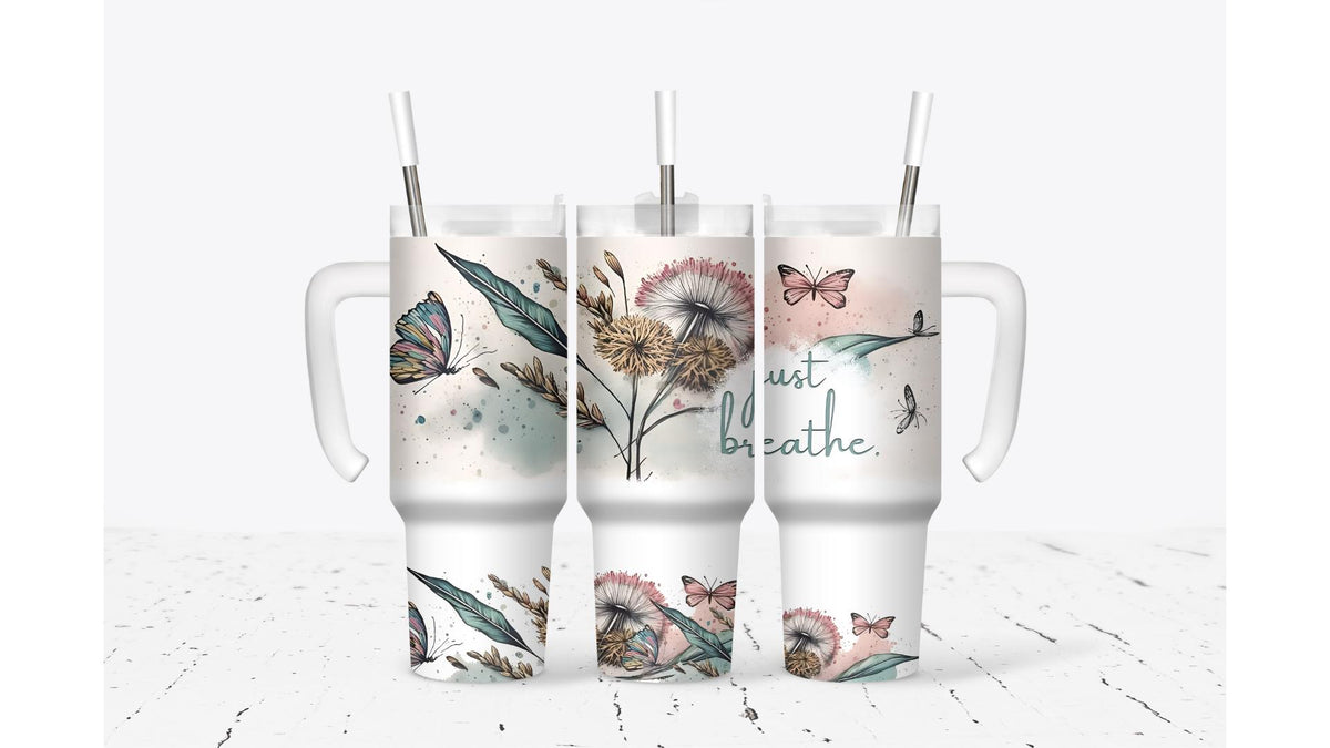 Just Breathe With Flowers Tumbler
