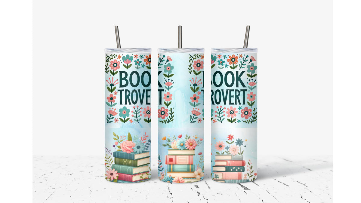 Booktrovert Tumbler, Floral Insulated Stainless Steel Cup