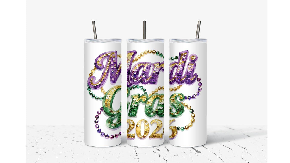 Mardi Gras 2026 Sequin Pattern Tumbler