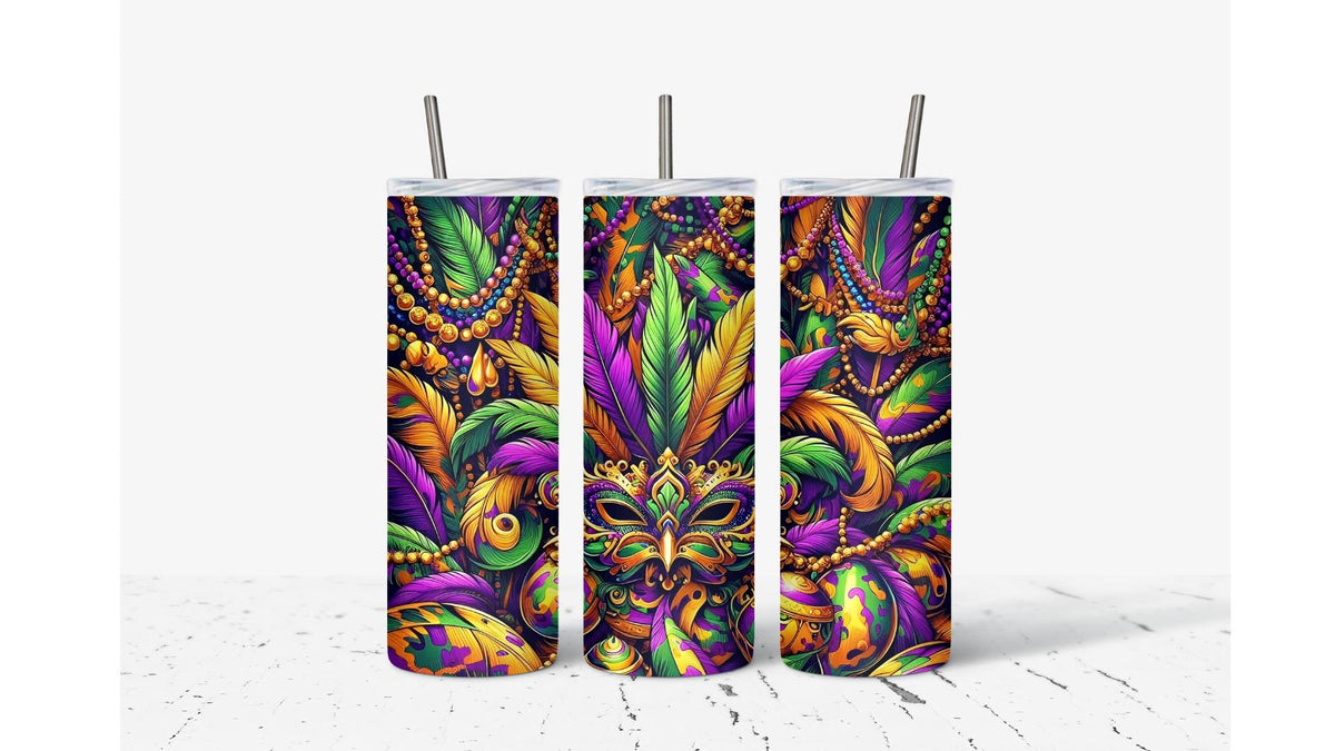 Mardi Gras Mask With Feathers Tumbler