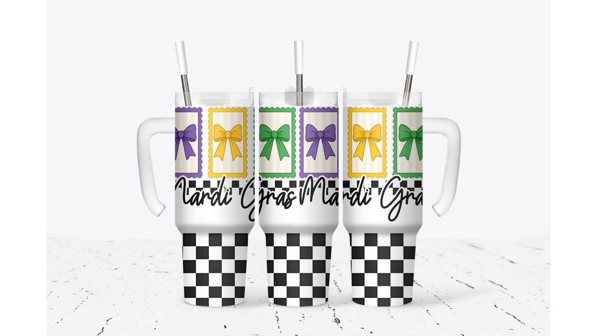 Mardi Gras Checkered Tumbler