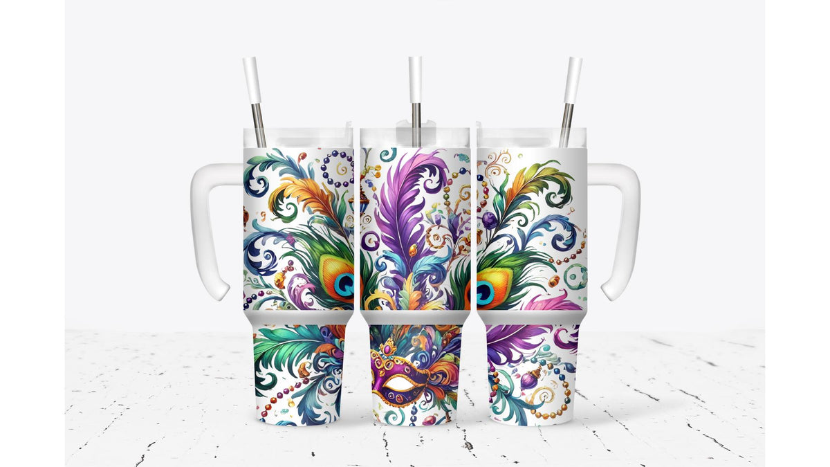 Mardi Gras Mask With Feathers Tumbler