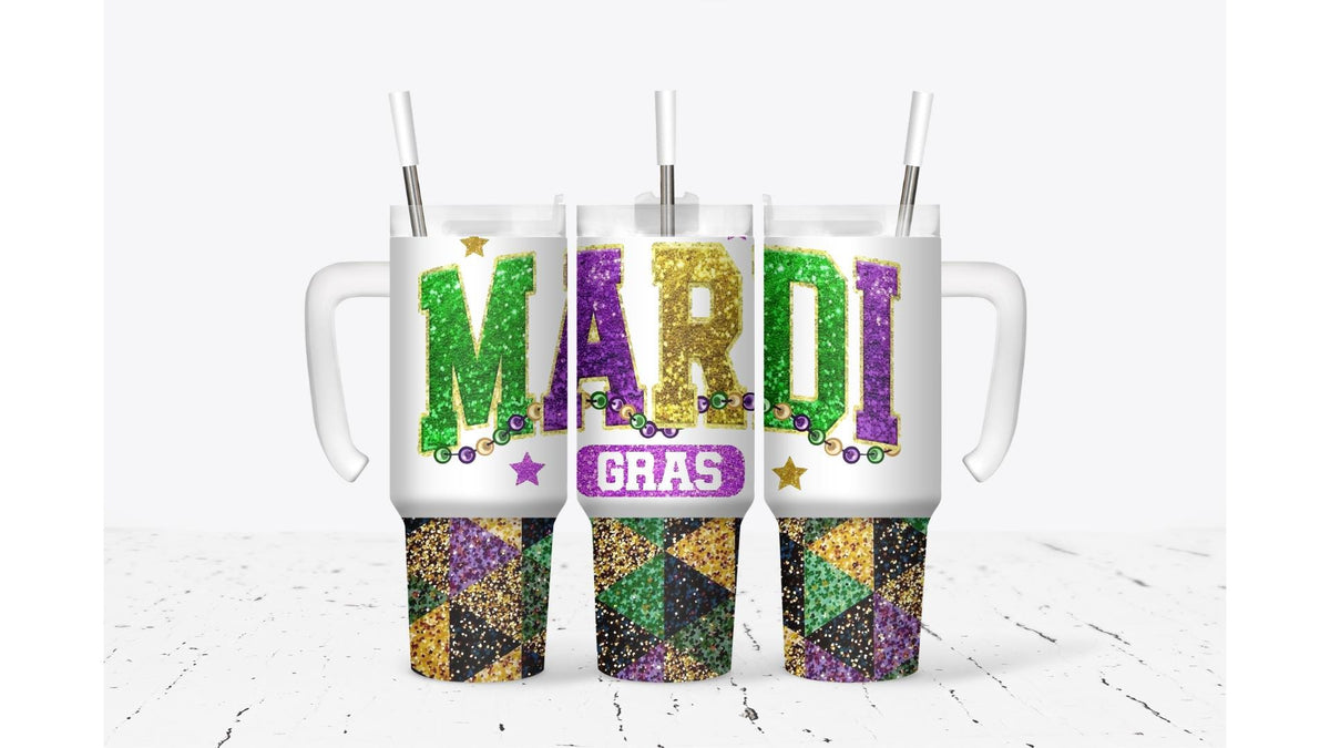 Mardi Gras Glitter Tumbler