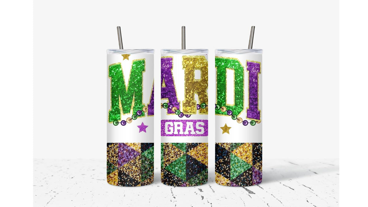 Mardi Gras Glitter Tumbler