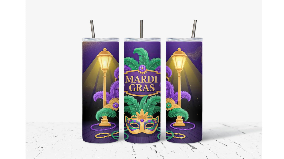 Mardi Gras Streetlight Mask Tumbler