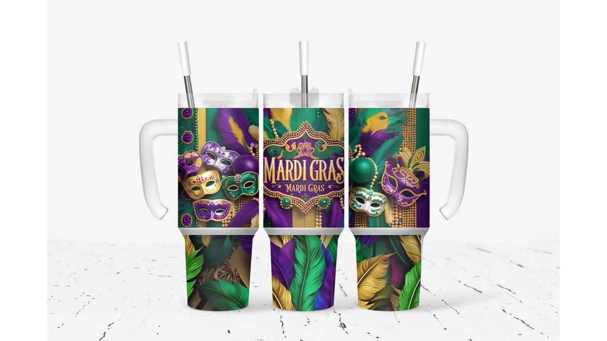 Mardi Gras Bead And Feathers Tumbler