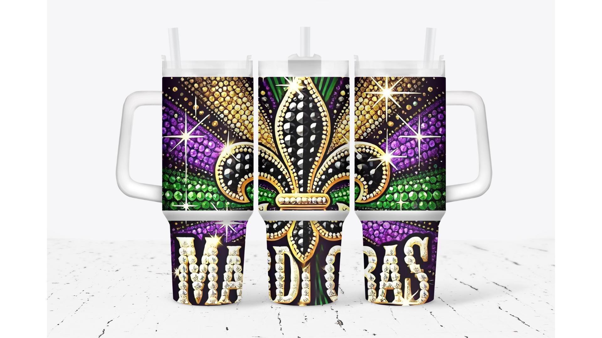 Mardi Gras Rhinestone Sublimation Tumbler