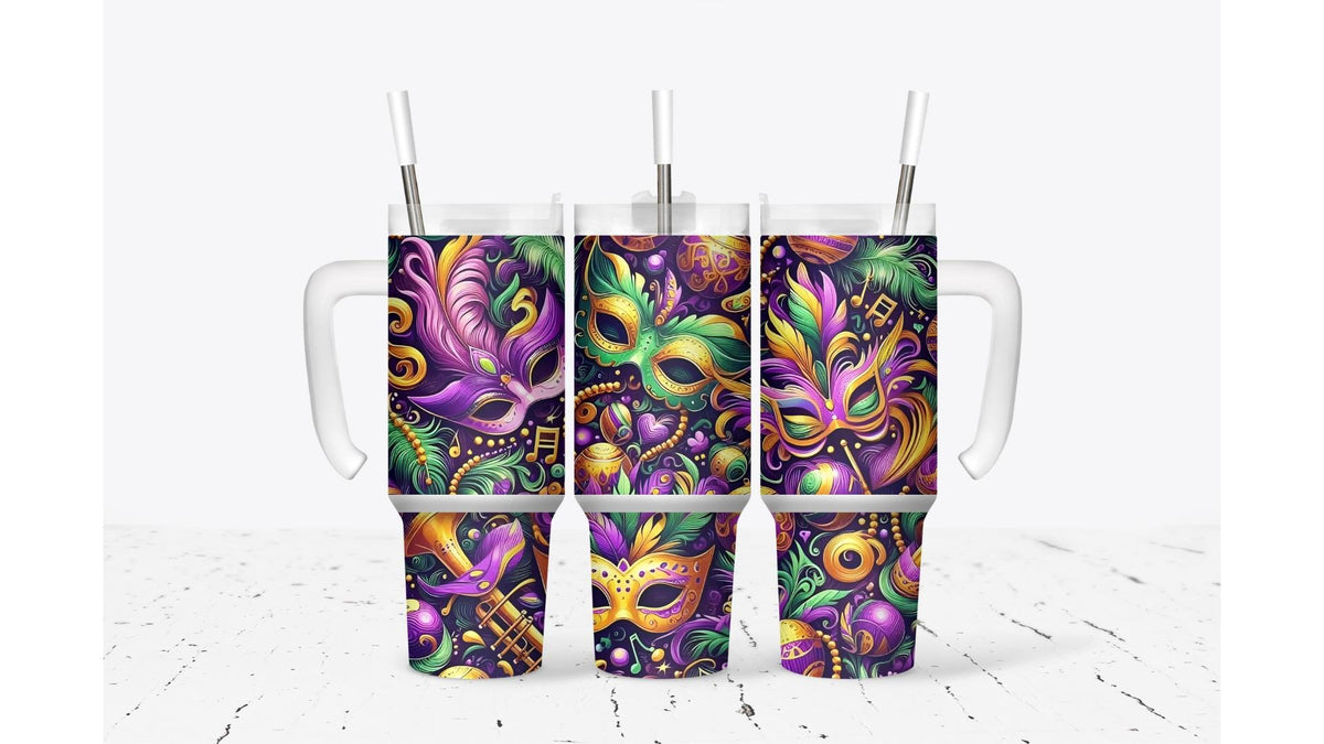 Mardi Gras Mask and Trumpet Tumbler