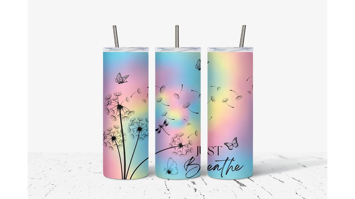 Just Breathe Tumbler | Dandelion & Butterfly, Handmade Sublimation