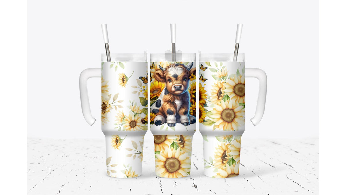 Baby Highland Cow with Sunflowers Tumbler