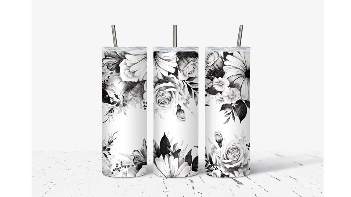Black And White Flowers Tumbler