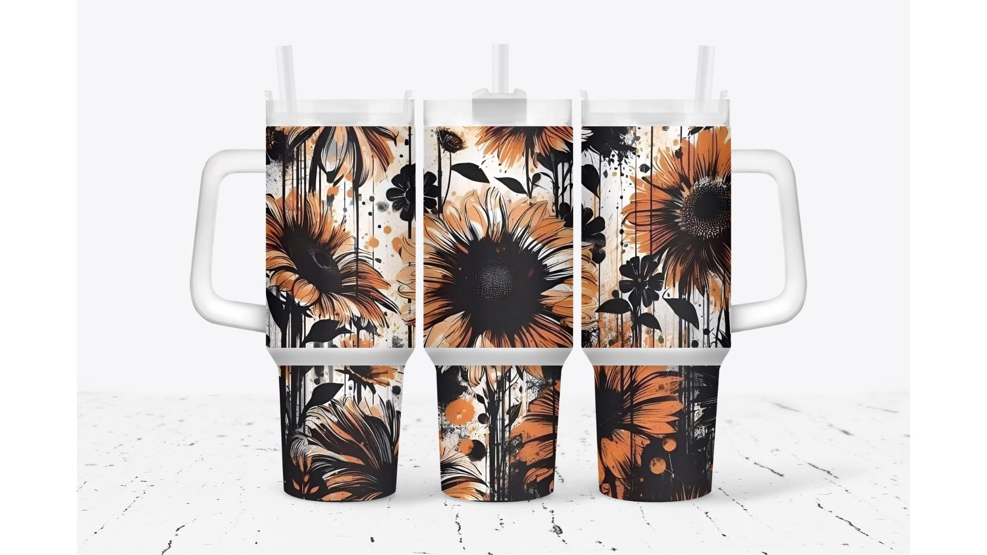 Handmade Sunflower Sublimation Tumbler