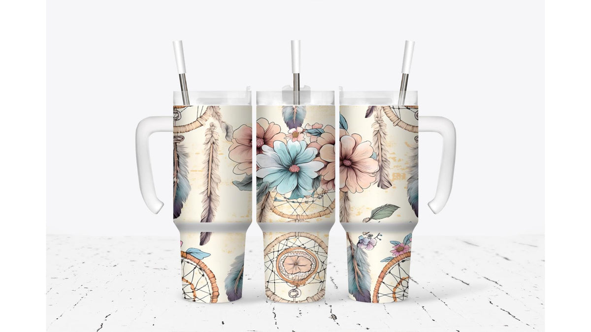 Boho Dream Catcher with Flowers Tumblers