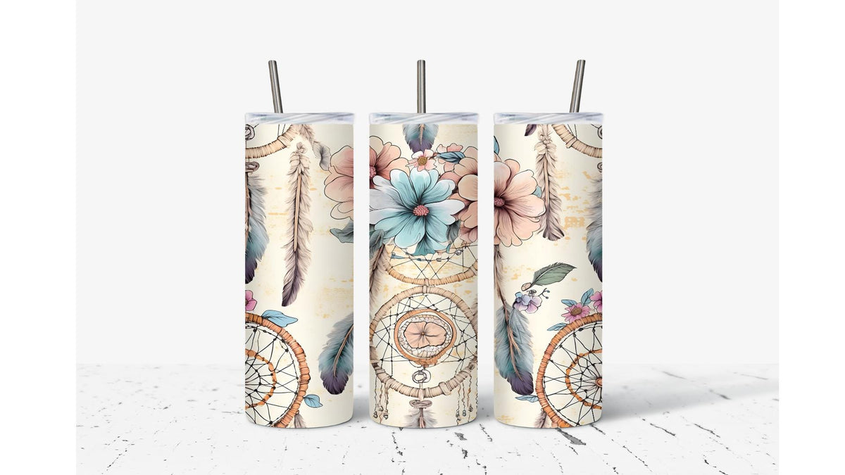Boho Dream Catcher with Flowers Tumblers
