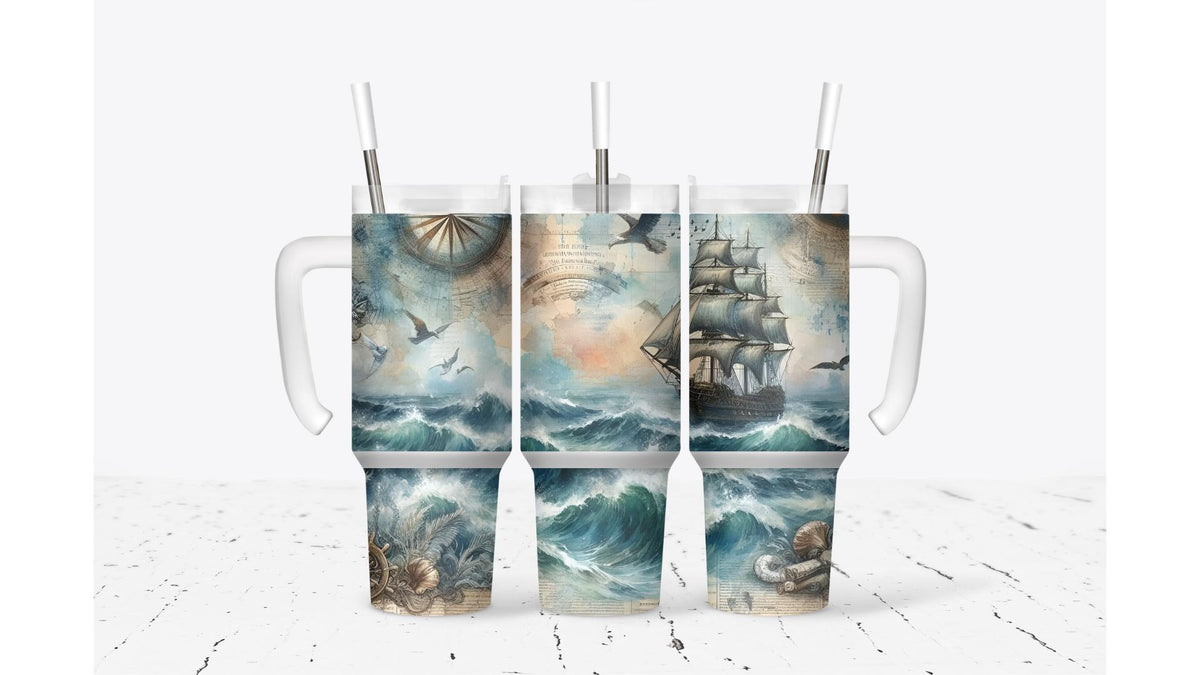 Nautical Ship Sublimation Tumbler, Stainless Steel Travel Mug