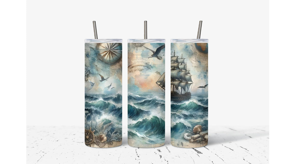 Nautical Ship Sublimation Tumbler, Stainless Steel Travel Mug