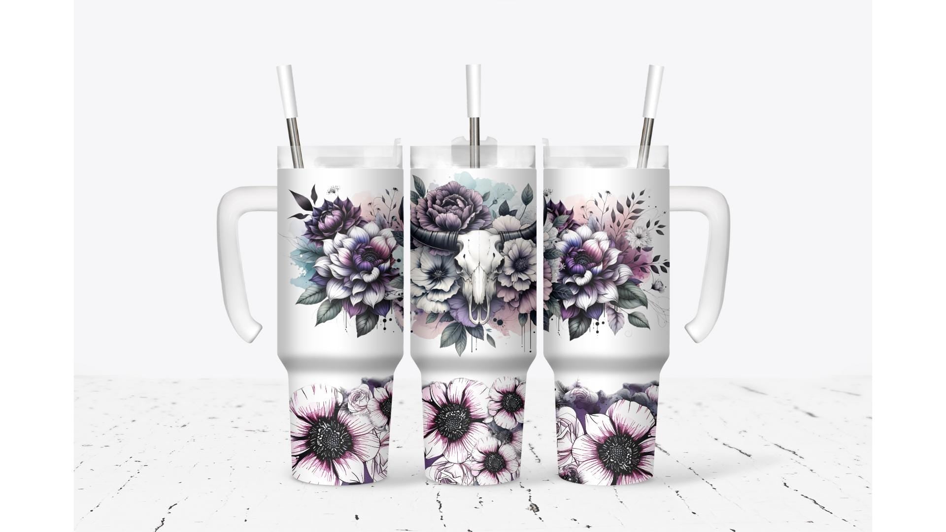 Purple Flowers Dream Catcher with Skull Tumbler