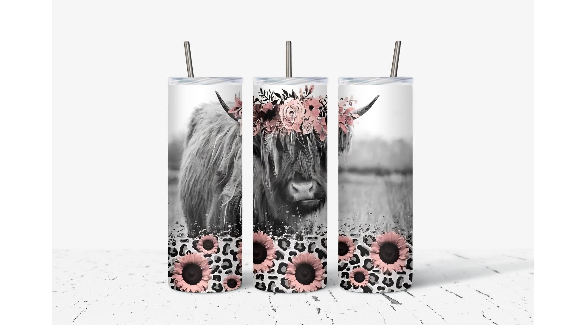 Black and White Highland Cow Tumbler