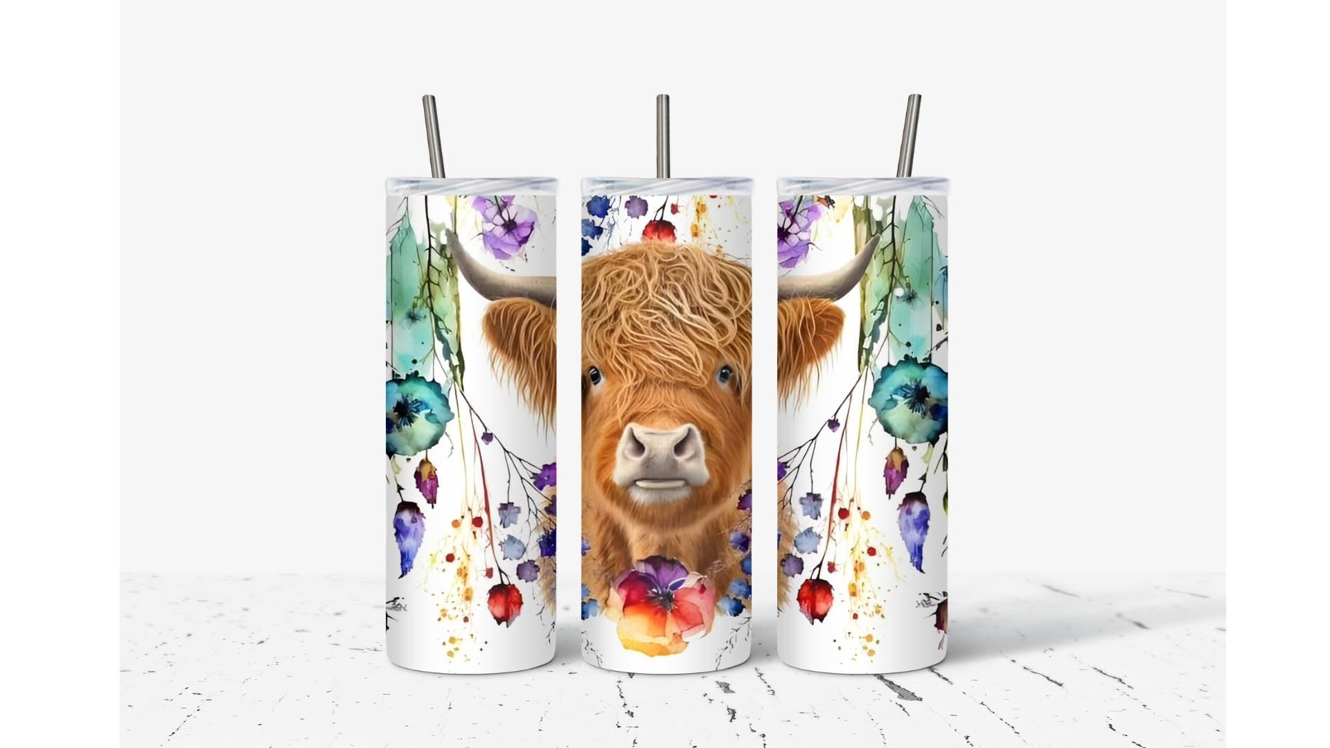 Highland Cow with Dream Catcher Tumbler