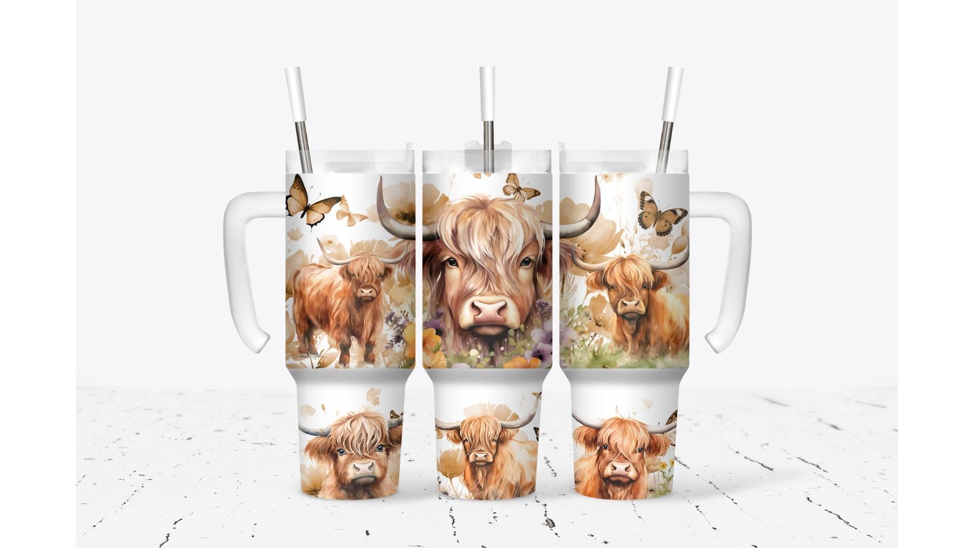Highland Cow and Butterflies Tumbler