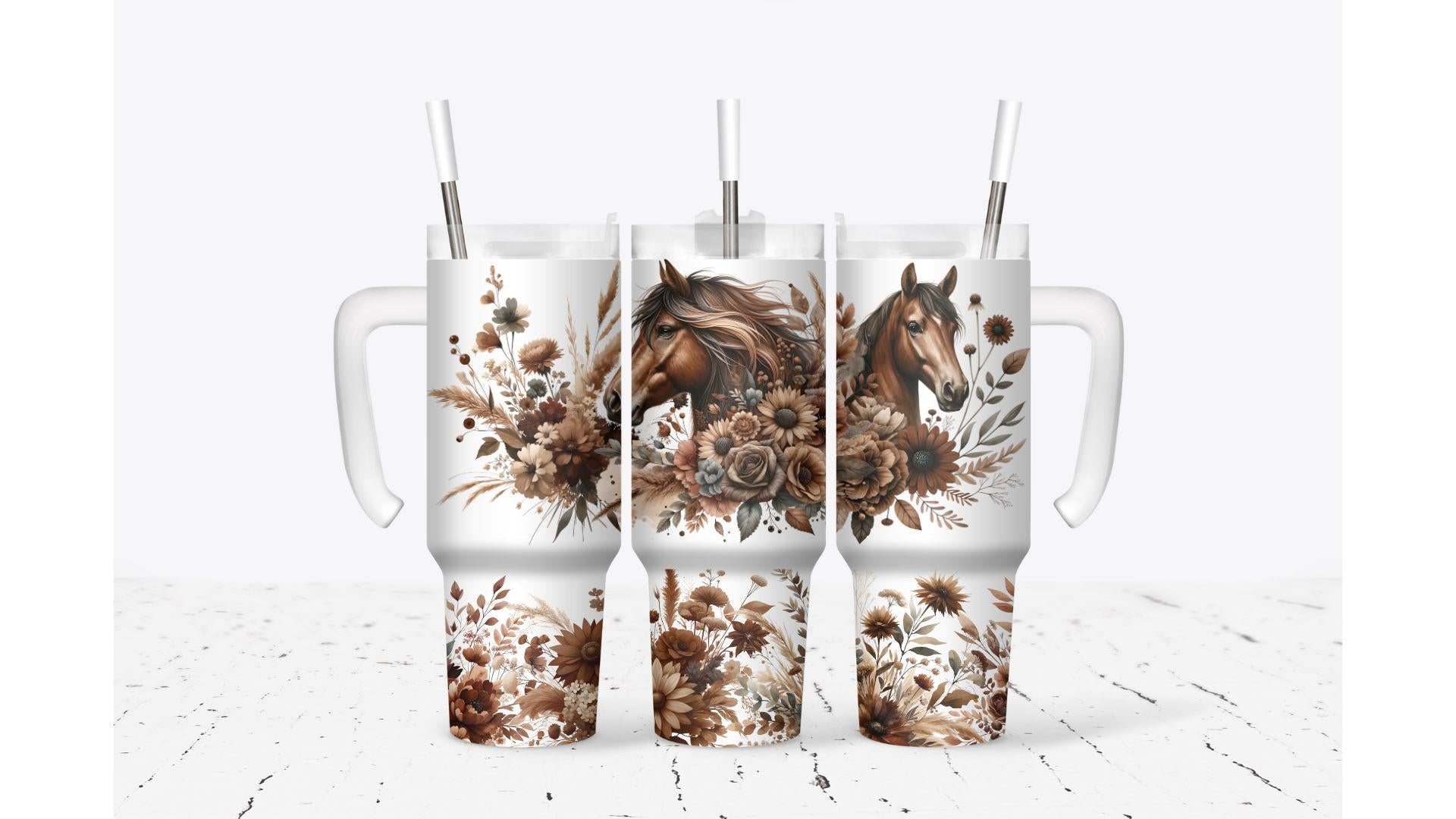 Brown Horses and Flowers Tumbler