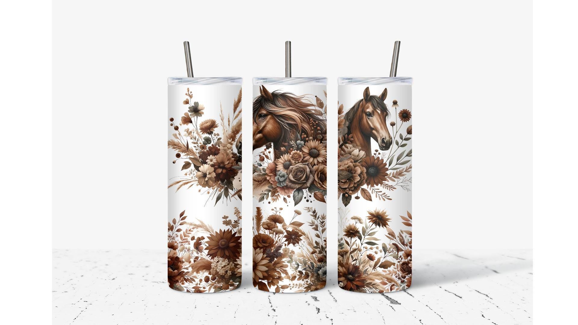 Brown Horses and Flowers Tumbler