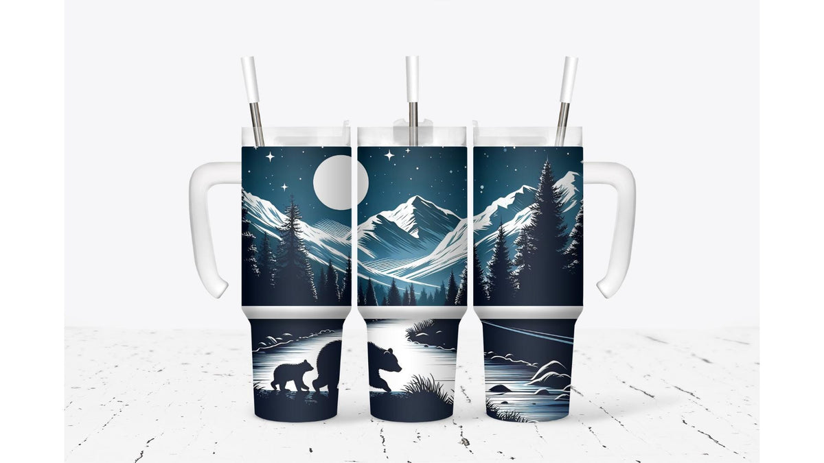 Mama Bear with Cub Mountain Range Tumbler
