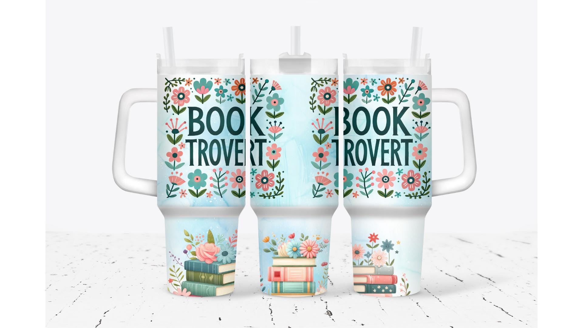 Booktrovert Tumbler, Floral Insulated Stainless Steel Cup