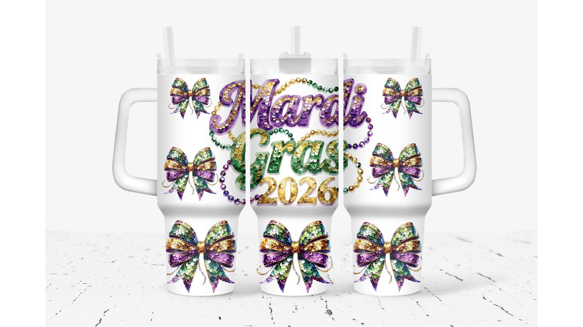 Mardi Gras 2026 Sequin Pattern Tumbler