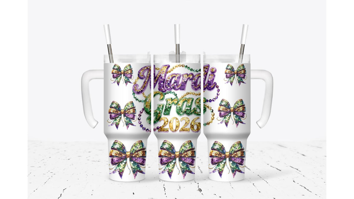 Mardi Gras 2026 Sequin Pattern Tumbler