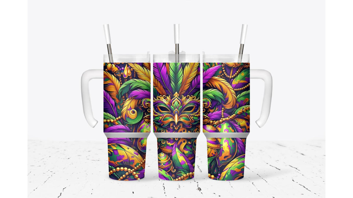 Mardi Gras Mask With Feathers Tumbler