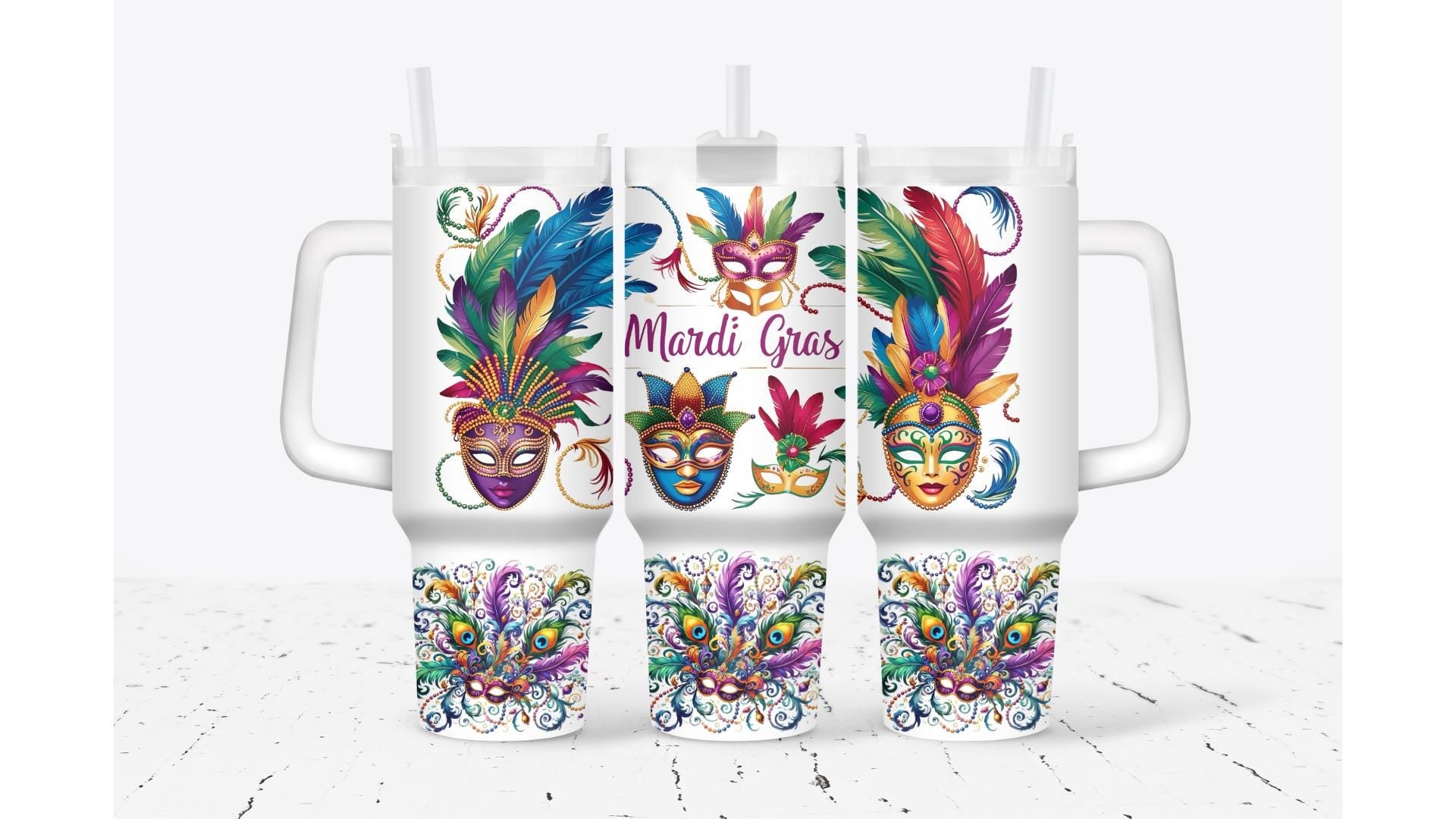 Mardi Gras Feather Mask Tumbler