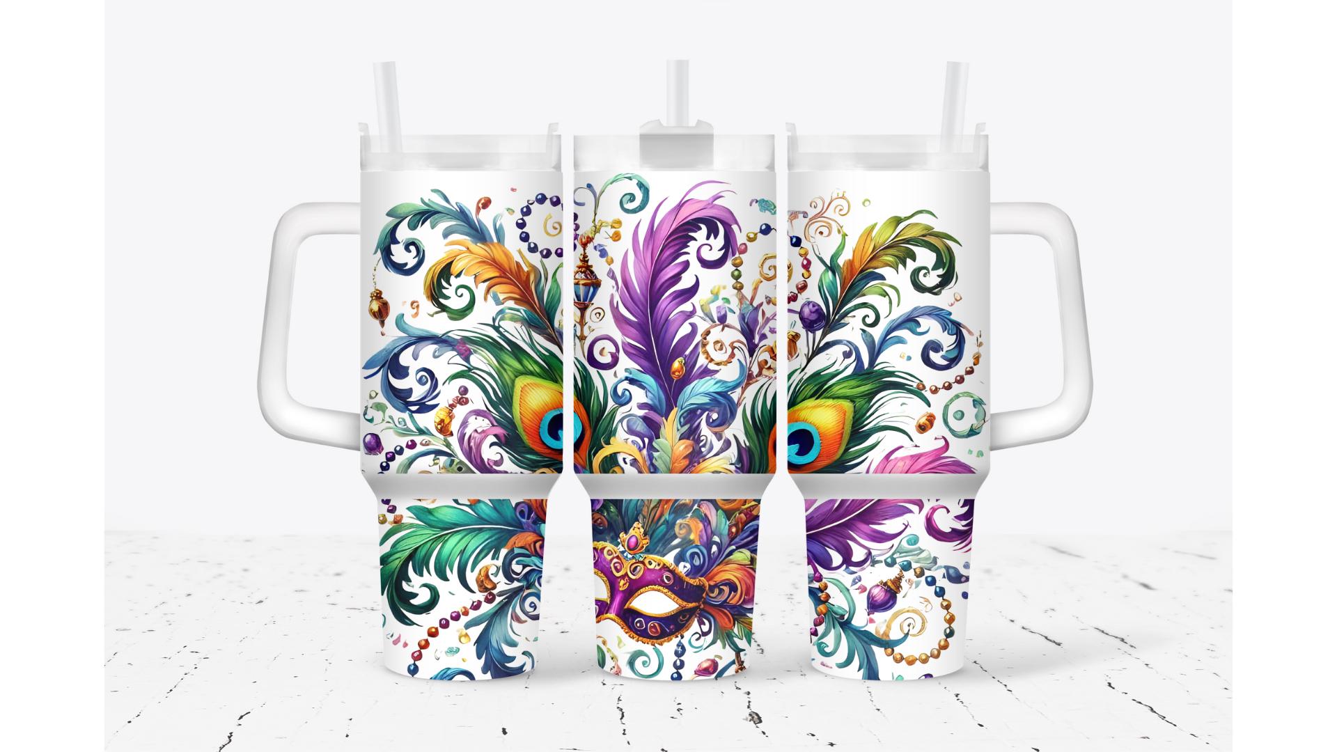 Mardi Gras Mask With Feathers Tumbler