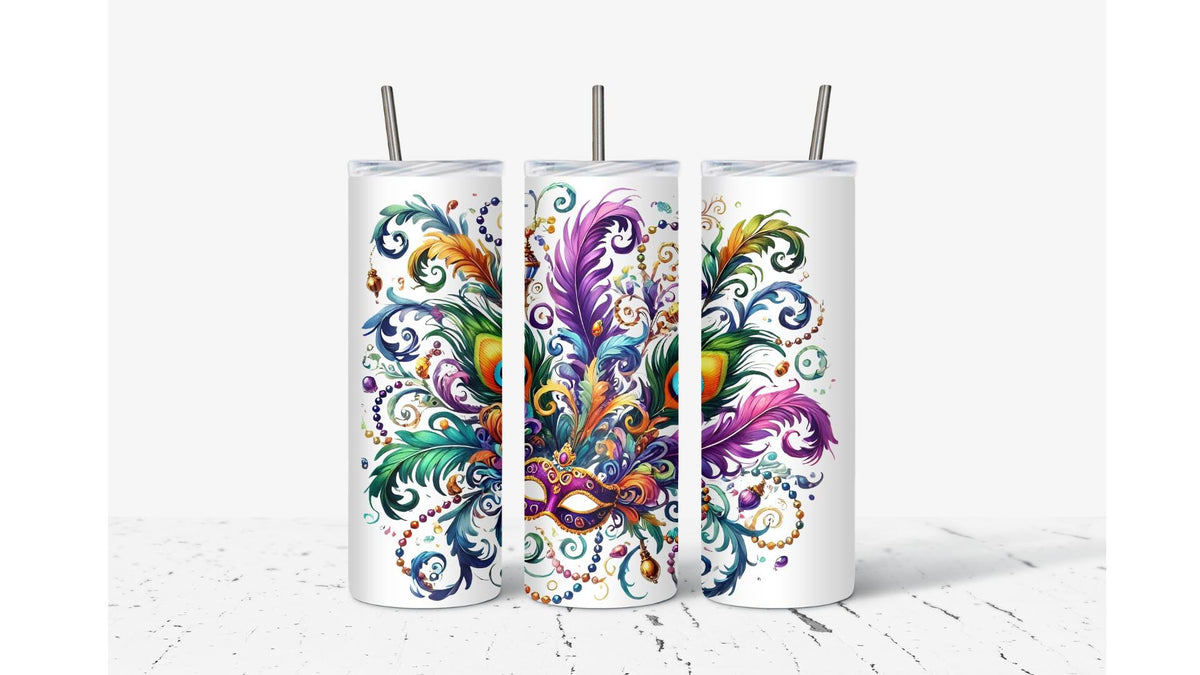 Mardi Gras Mask With Feathers Tumbler