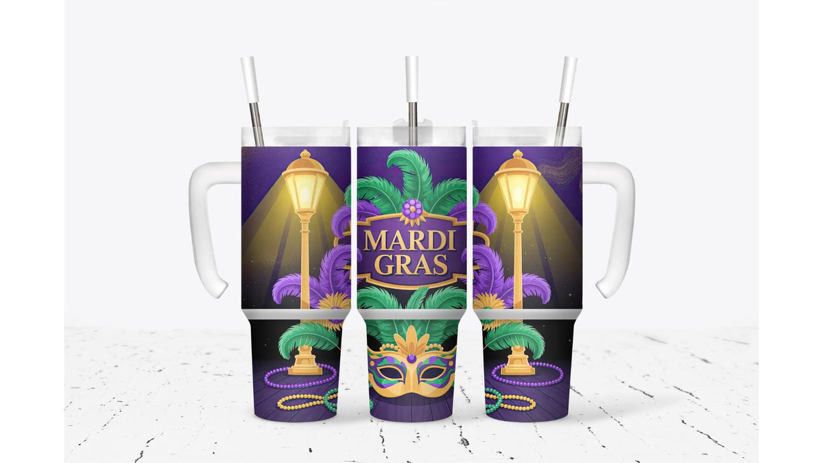 Mardi Gras Streetlight Mask Tumbler