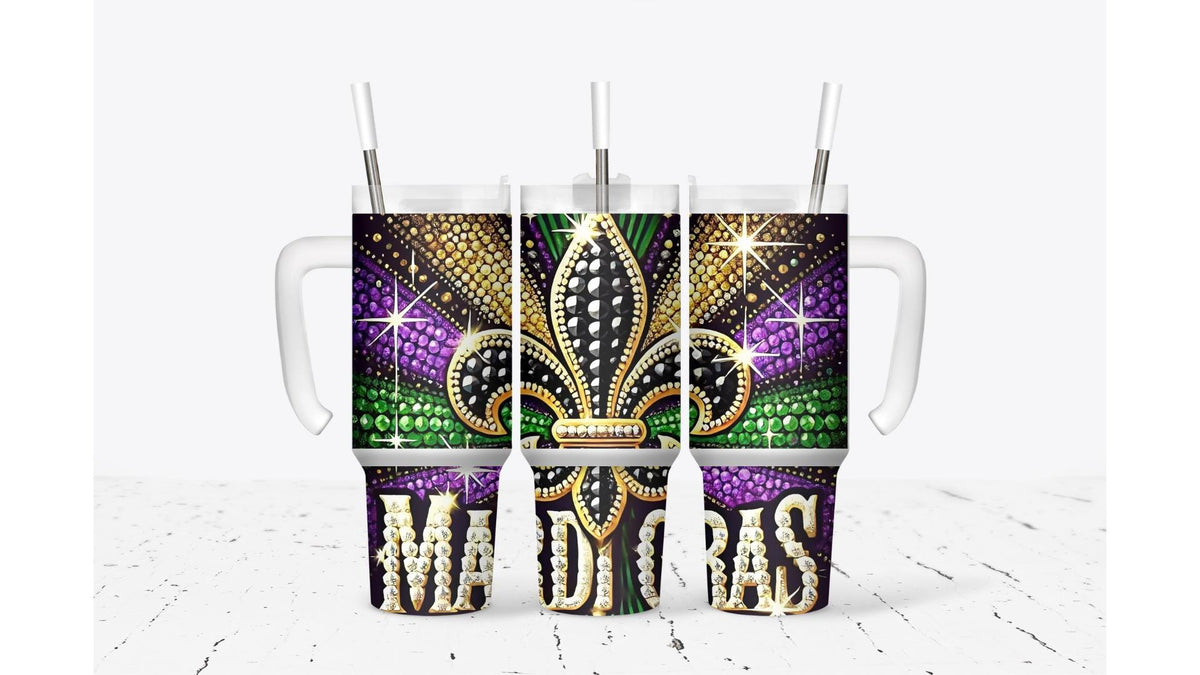 Mardi Gras Rhinestone Sublimation Tumbler