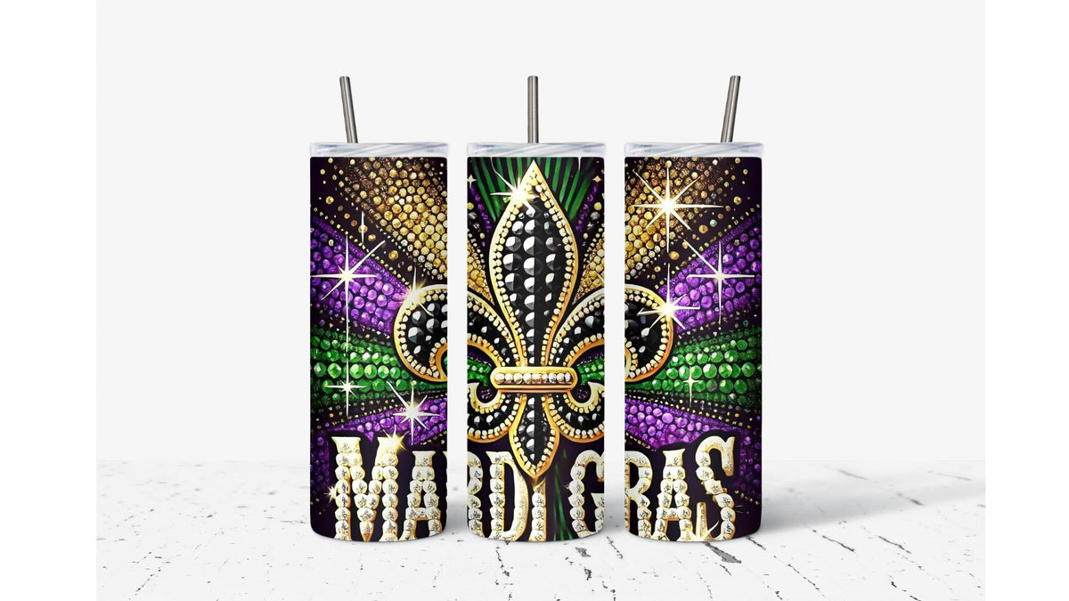 Mardi Gras Rhinestone Sublimation Tumbler