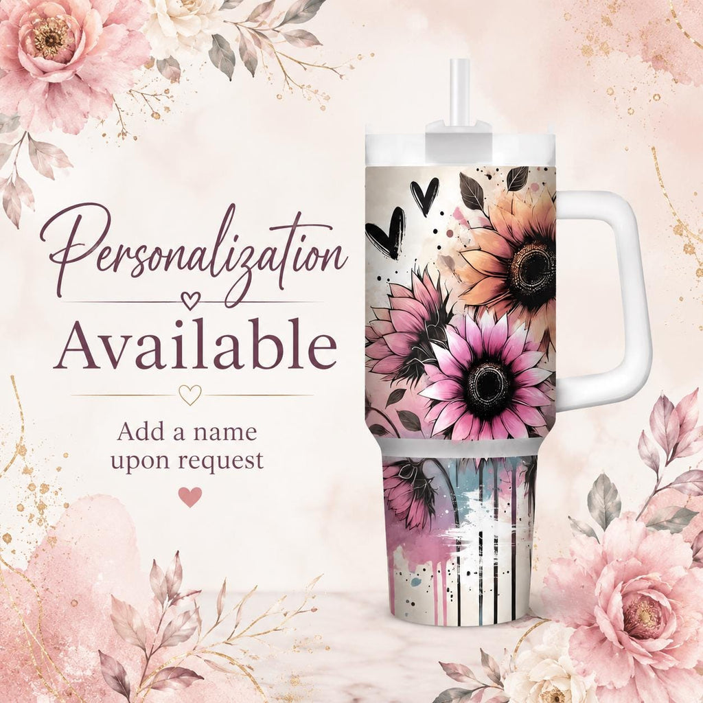 Let Them Sunflower Tumbler, Inspirational Floral Cup, Personalized Positive Gift, 20 oz, 30 oz or 40 oz Travel Mug