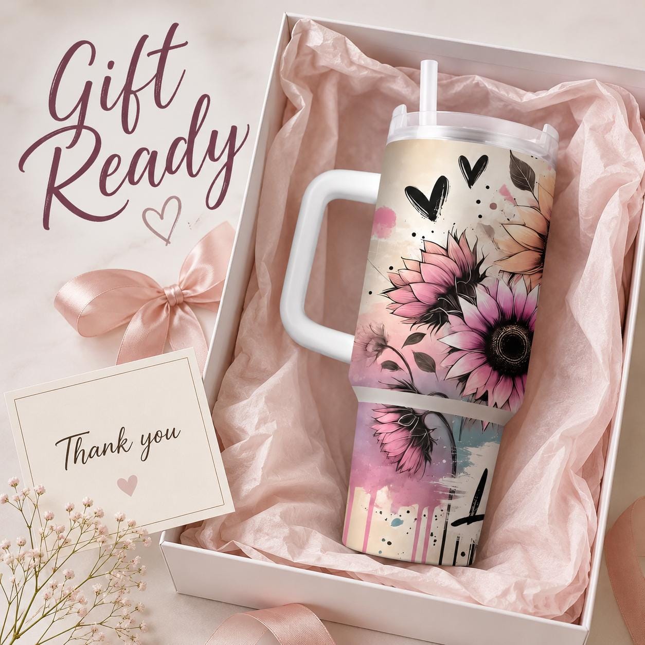 Let Them Sunflower Tumbler, Inspirational Floral Cup, Personalized Positive Gift, 20 oz, 30 oz or 40 oz Travel Mug