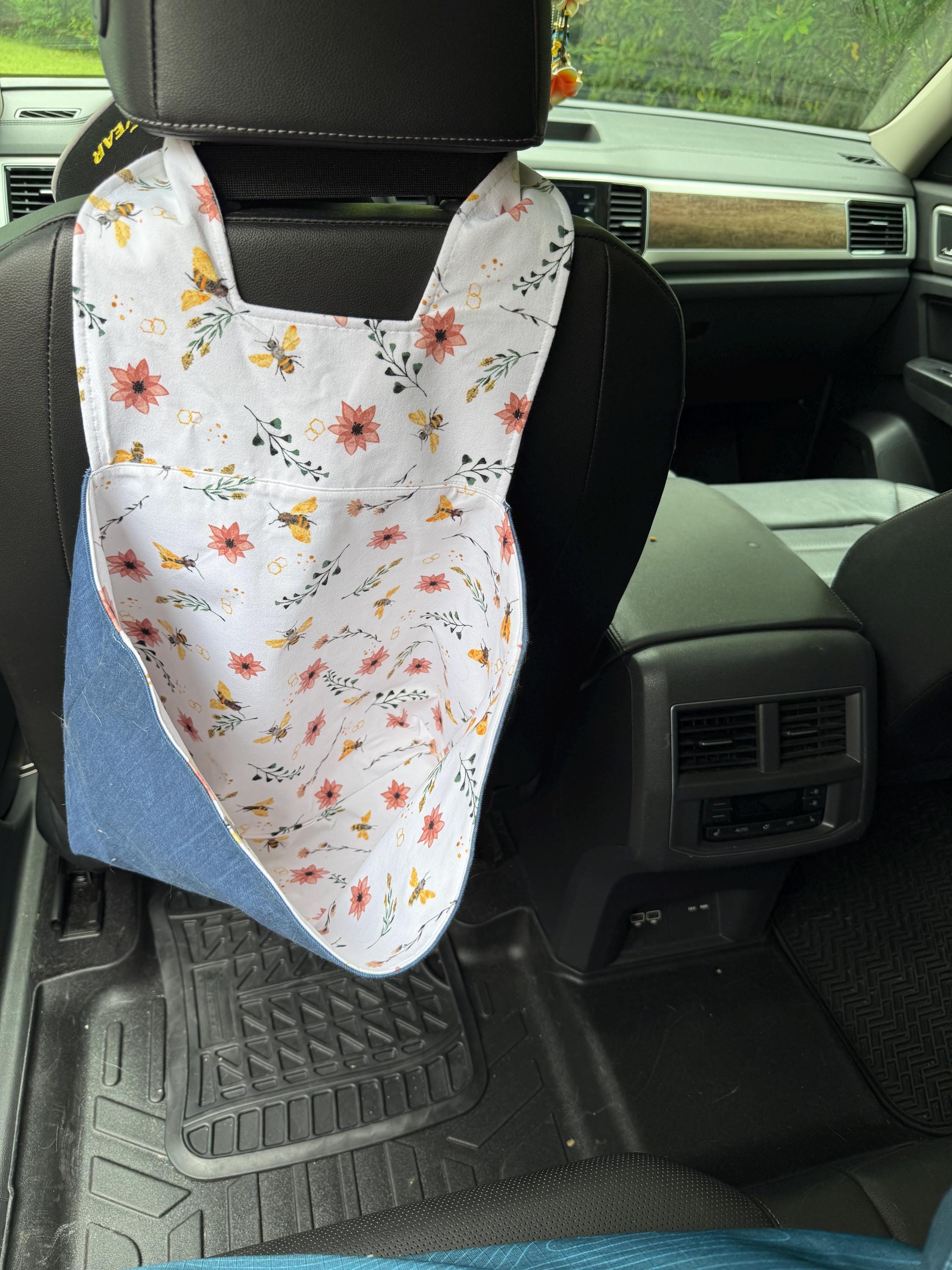 Car Trash Bag for Headrest | Hanging Car Organizer | Reusable Auto Garbage Bin | Kids Toy Storage | Handmade Car Accessory