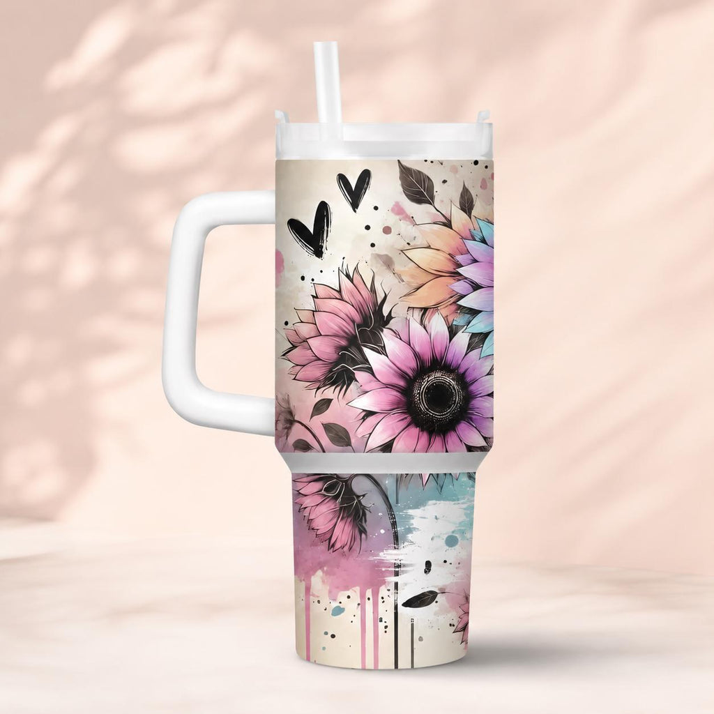 Let Them Sunflower Tumbler, Inspirational Floral Cup, Personalized Positive Gift, 20 oz, 30 oz or 40 oz Travel Mug